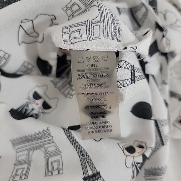 Karl Lagerfeld Paris Cat Print Button Up Shirt Pink Accents Roll Tab Sleeve L Fi - Picture 8 of 8